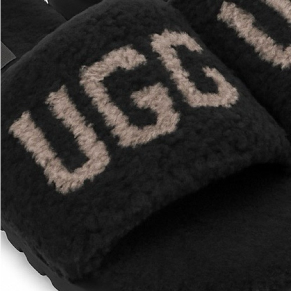 UGG Cozetta Curly Graphic Logo Slippers Black Lug Sole Size 8 - Picture 4 of 7